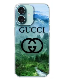 Чехол для iPhone 16 Plus с картинкой «Gucci — горный пейзаж»