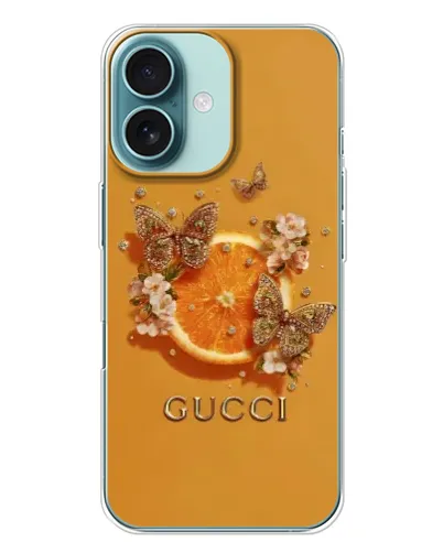 Чохол для iPhone 16 Plus з картинкою «Gucci — золоті метелики» Чохол для iPhone 16 Plus з картинкою «Gucci — золоті метелики»