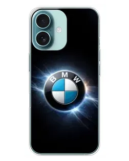 Чехол для iPhone 16 Plus с картинкой «BMW — неоновое сияние»