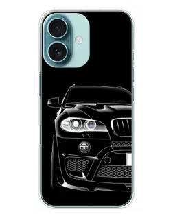 Чехол для iPhone 16 Plus с картинкой «Темный силуэт BMW»