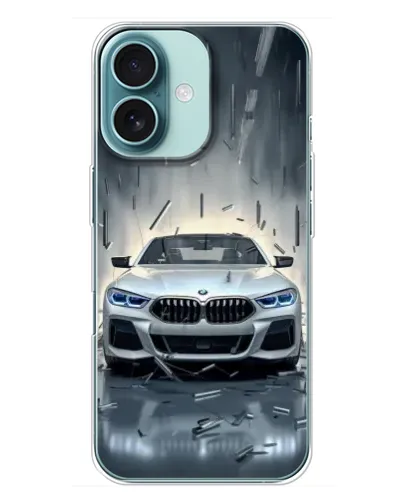 Чехол для iPhone 16 Plus с картинкой «BMW в свете фар» Чехол для iPhone 16 Plus с картинкой «BMW в свете фар»