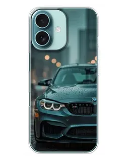 Чехол для iPhone 16 Plus с картинкой «BMW в огнях города»