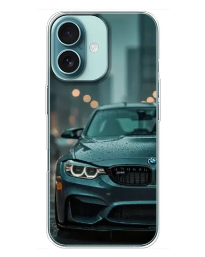 Чехол для iPhone 16 Plus с картинкой «BMW в огнях города» Чехол для iPhone 16 Plus с картинкой «BMW в огнях города»