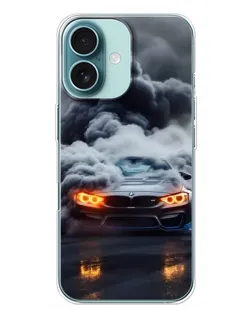 Чехол для iPhone 16 Plus с картинкой «BMW в дыму»
