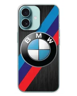 Чехол для iPhone 16 Plus с картинкой «BMW M-stripes стиль»