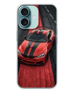 Чехол для iPhone 16 Plus с картинкой «BMW на красной дорожке»
