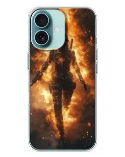 Чехол для iPhone 16 Plus с картинкой «BMW — скорость в дожде»