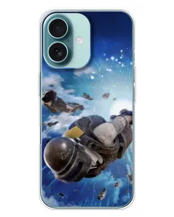 Чехол для iPhone 16 Plus с картинкой «Десант PUBG — прыжок»