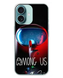 Чехол для iPhone 16 Plus с картинкой «Красный импостер — макро»