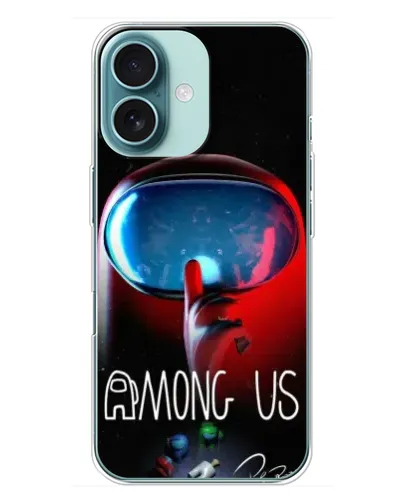 Чехол для iPhone 16 Plus с картинкой «Красный импостер — макро»