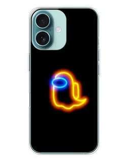 Чехол для iPhone 16 Plus с картинкой «Among Us неоновое сияние»