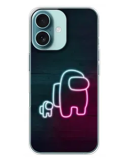 Чехол для iPhone 16 Plus с картинкой «Among Us неон-арт»