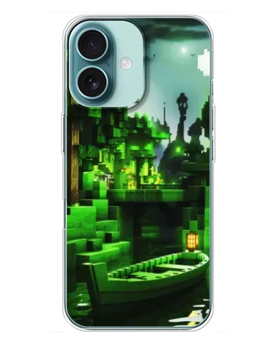 Чохол для iPhone 16 Plus з картинкою «Minecraft лісовий пейзаж»