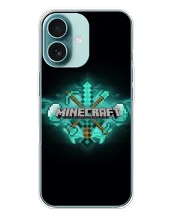 Чохол для iPhone 16 Plus з картинкою «Minecraft Diamond лого» Чохол для iPhone 16 Plus з картинкою «Minecraft Diamond лого»