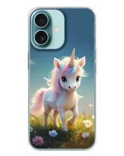 Чехол для iPhone 16 Plus с картинкой «Единорог на поляне» Чехол для iPhone 16 Plus с картинкой «Единорог на поляне»