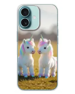 Чехол для iPhone 16 Plus с картинкой «Пара единорогов»