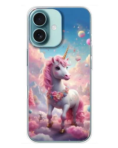Чехол для iPhone 16 Plus с картинкой «Единорог среди облаков»