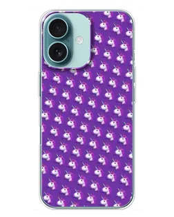 Чехол для iPhone 16 Plus с картинкой «Единороги на фиолетовом»