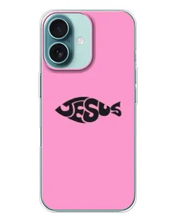 Чохол для iPhone 16 Plus з картинкою «Рожевий символ Jesus»