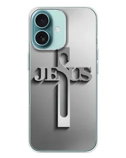 Чехол для iPhone 16 Plus с картинкой «Металлический крест Jesus»