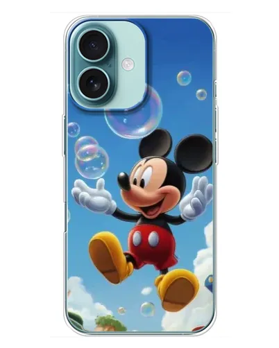 Чехол для iPhone 16 Plus с картинкой «Mickey и мыльные пузыри»