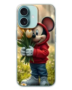 Чехол для iPhone 16 Plus с картинкой «Микки с тюльпанами» Чехол для iPhone 16 Plus с картинкой «Микки с тюльпанами»