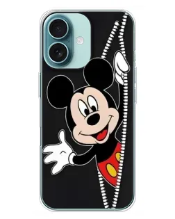 Чехол для iPhone 16 Plus с картинкой «Микки раздвигает стены»