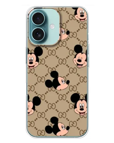Чехол для iPhone 16 Plus с картинкой «Брендовый паттерн Микки»