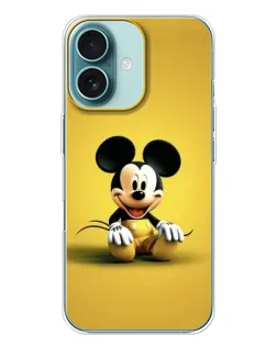 Чехол для iPhone 16 Plus с картинкой «Микки на желтом»