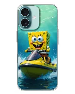Чехол для iPhone 16 Plus с картинкой «Спанч Боб на гидроцикле» Чехол для iPhone 16 Plus с картинкой «Спанч Боб на гидроцикле»