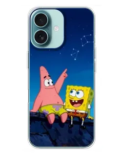 Чехол для iPhone 16 Plus с картинкой «Губка Боб и Патрик ночью» Чехол для iPhone 16 Plus с картинкой «Губка Боб и Патрик ночью»