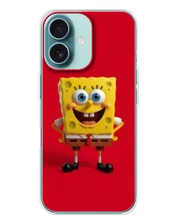 Чехол для iPhone 16 Plus с картинкой «Спанч Боб на красном»