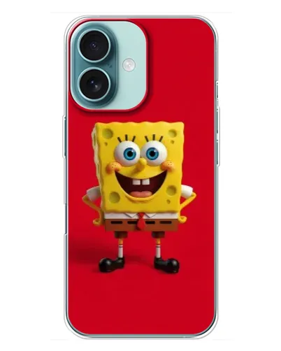 Чехол для iPhone 16 Plus с картинкой «Спанч Боб на красном»
