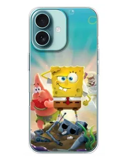 Чехол для iPhone 16 Plus с картинкой «Спанч Боб победитель»