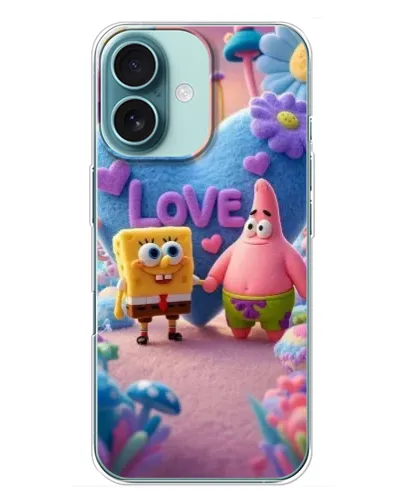 Чехол для iPhone 16 Plus с картинкой «Губка Боб Патрик»
