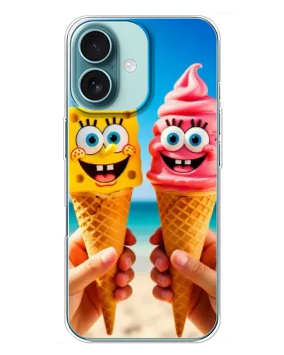 Чехол для iPhone 16 Plus с картинкой «Спанч Боб мороженое»