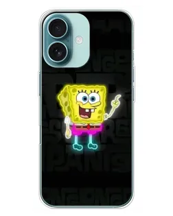 Чехол для iPhone 16 Plus с картинкой «Неоновый Губка Боб»