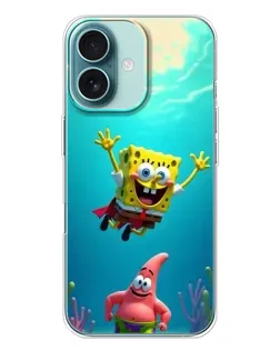 Чехол для iPhone 16 Plus с картинкой «Спанч Боб под водой»
