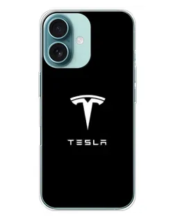 Чохол для iPhone 16 Plus з картинкою «Tesla White Logo»