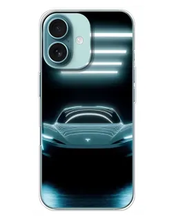 Чохол для iPhone 16 Plus з картинкою «Tesla в неоні»