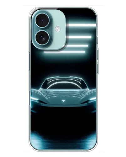 Чохол для iPhone 16 Plus з картинкою «Tesla в неоні»