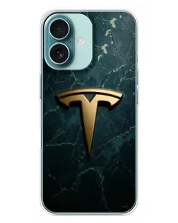 Чохол для iPhone 16 Plus з картинкою «Мармурова Tesla Gold»