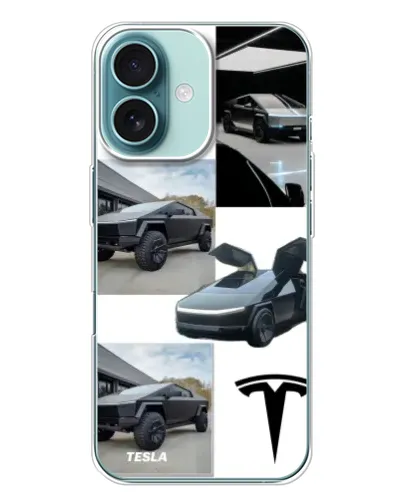 Чохол для iPhone 16 Plus з картинкою «Колаж Cybertruck Tesla»