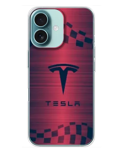 Чохол для iPhone 16 Plus з картинкою «Тесла червоний карбон»