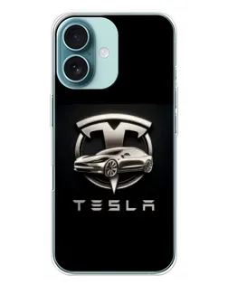 Чохол для iPhone 16 Plus з картинкою «Tesla — срібне авто»