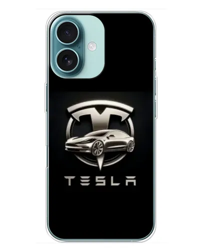 Чохол для iPhone 16 Plus з картинкою «Tesla — срібне авто»