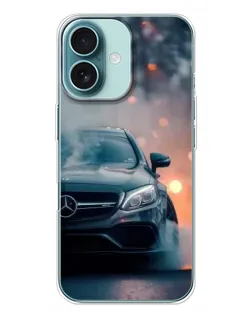 Чехол для iPhone 16 Plus с картинкой «Mercedes — ночной город»