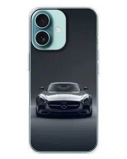 Чехол для iPhone 16 Plus с картинкой «Mercedes на черном»