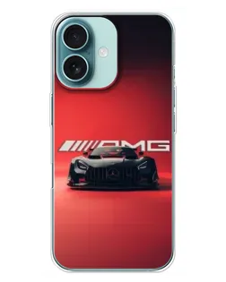Чехол для iPhone 16 Plus с картинкой «Mercedes AMG — красная линия»
