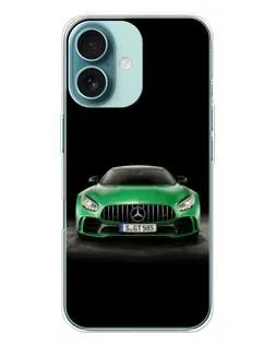 Чехол для iPhone 16 Plus с картинкой «Mercedes — неоновый лого»
